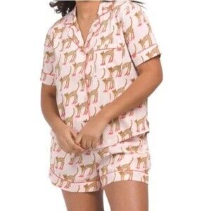 Bouffants & Broken Hearts Cheetah In Heels Pajama Set Womens M Novelty